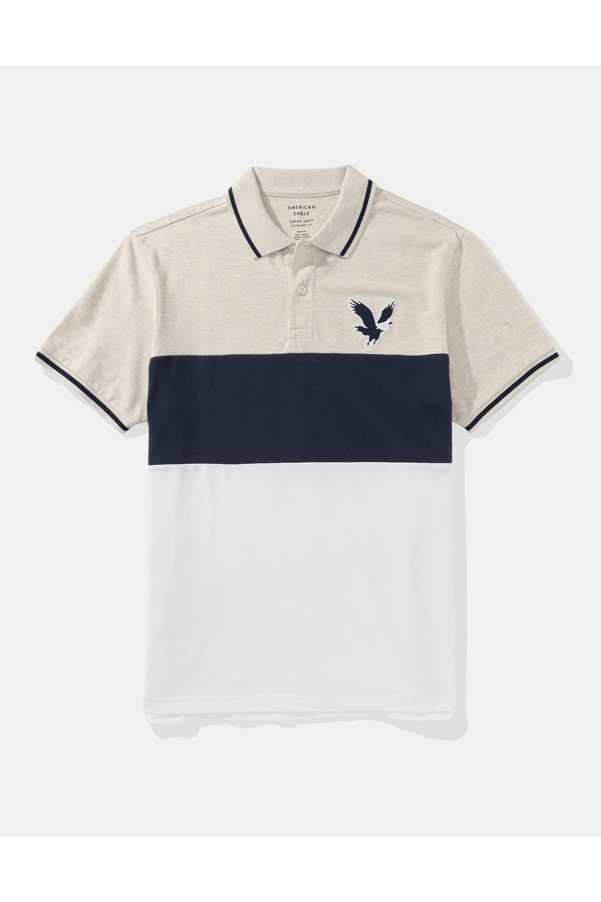 American Eagle Ae Flex Pique Polo T-Shirt - Colorblock Logo, U-1165 ...