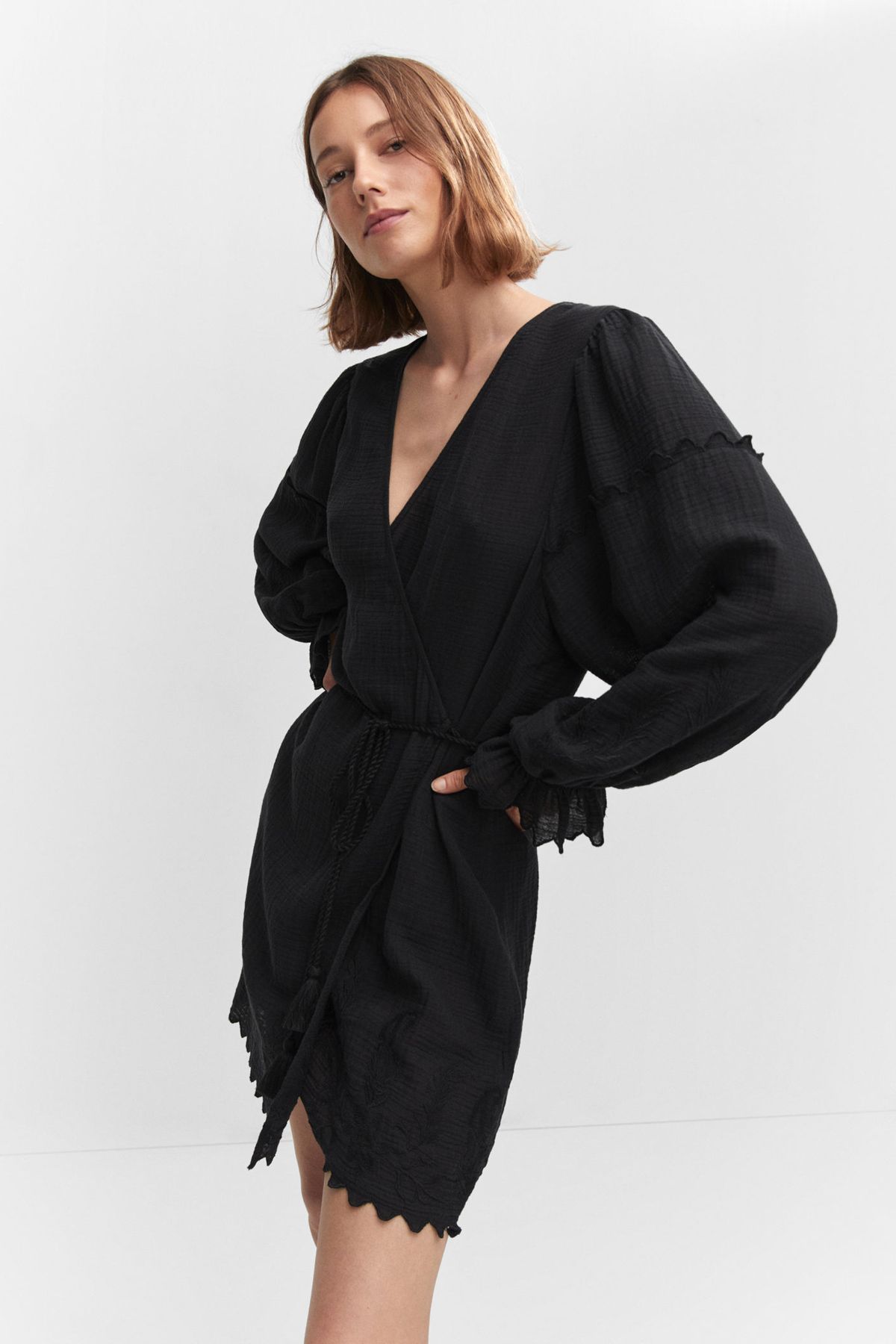 Embroidered textured dress
