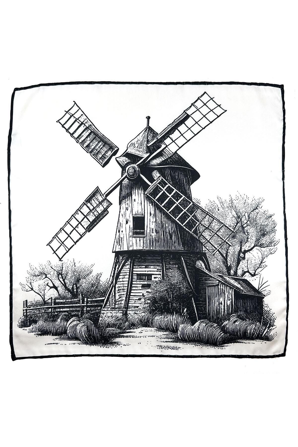  دستمال جیبی مردانه طرح آسیاب بادی سفید SPS610-90