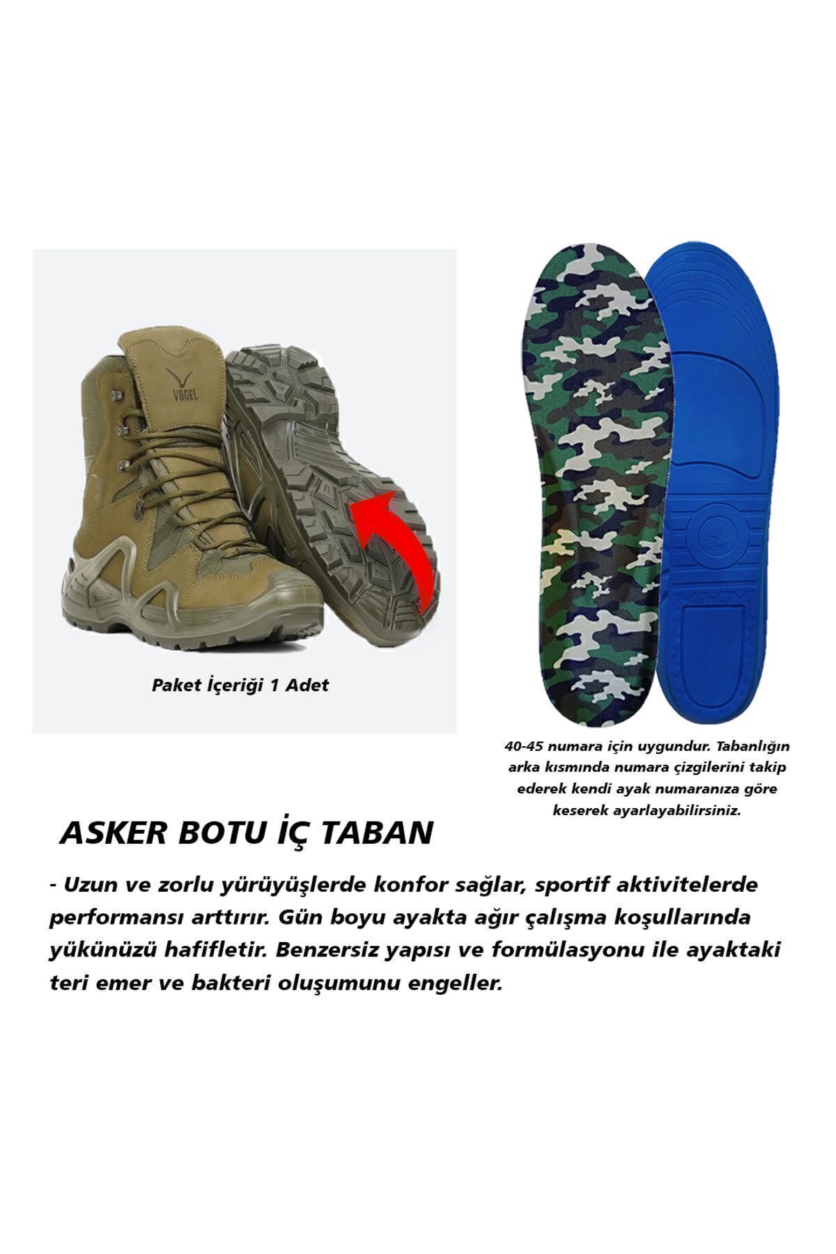 BG184.ML | Yumuşak Memory Foam Asker Botları için İç Tabanlık, 2x Vatka ve Koku Önleyici Toz 2