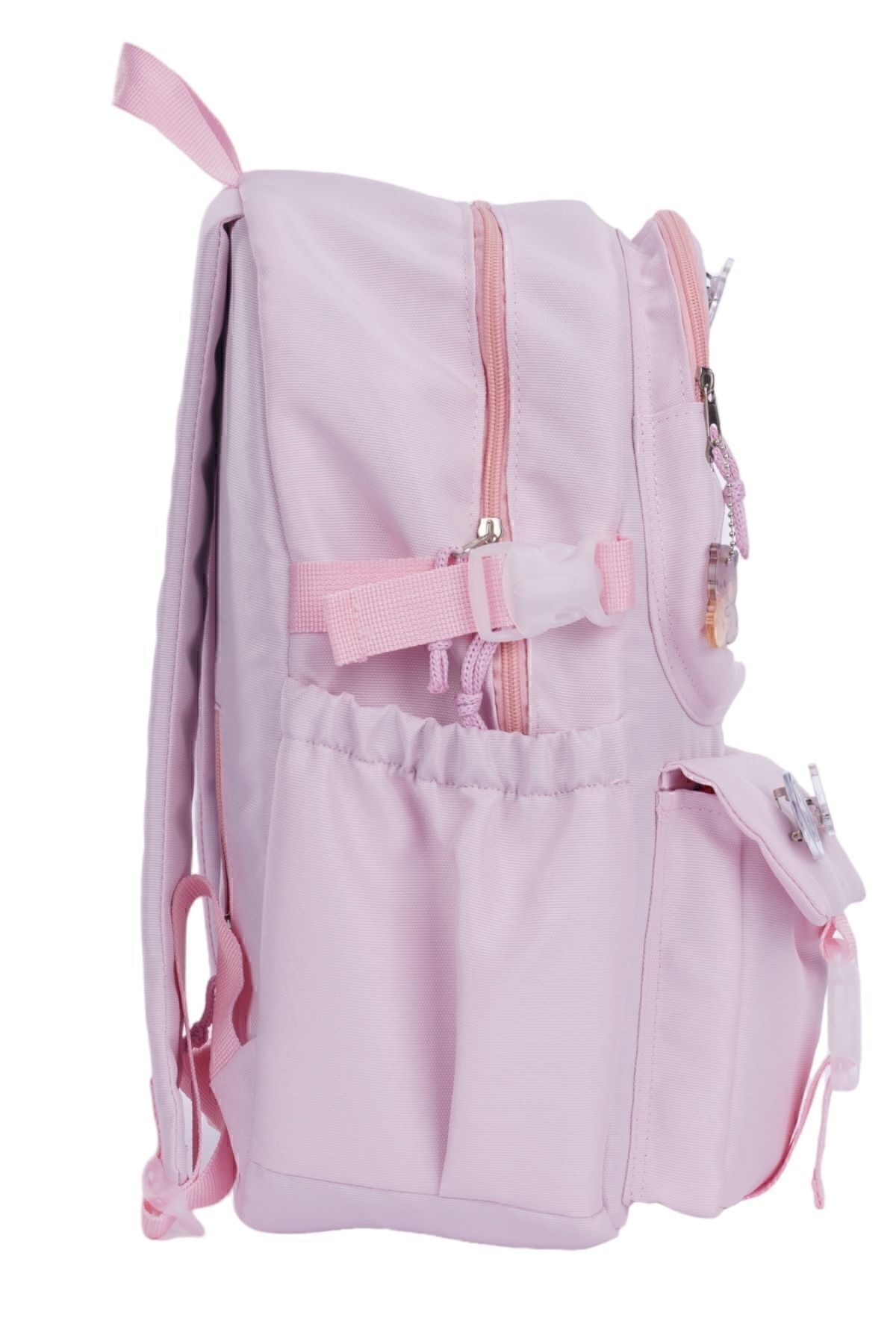 Kawaii Kore Tarzı Aksesuarlı Ve Ayıcıklı Okul Sırt Çantası Pudra Pembe