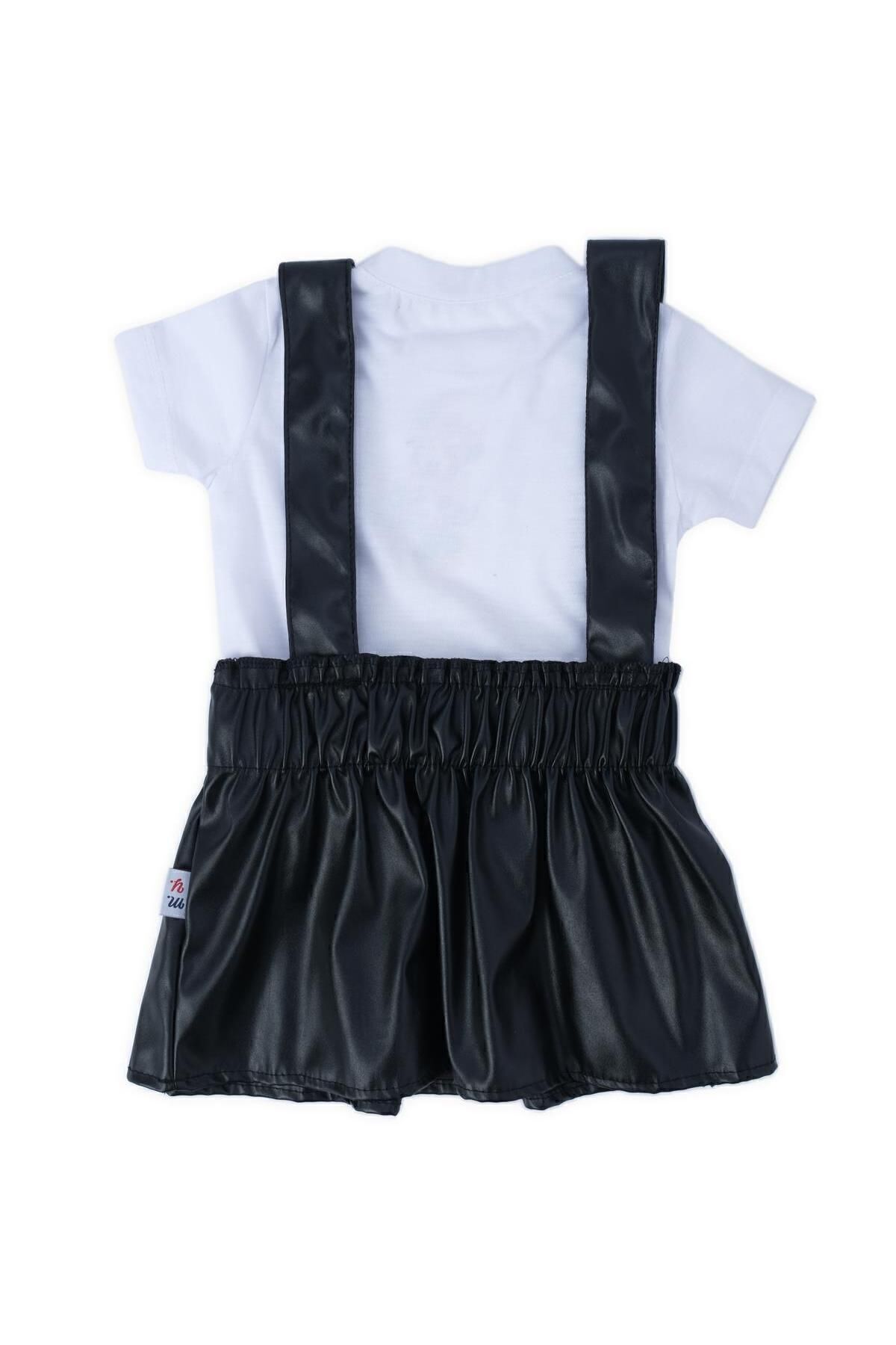 Bebelop Kız Çocuk Bebek Mickey Mouse Deri Salopetli Etek 2'Li Takım fotoğrafı 3 (önizleme)