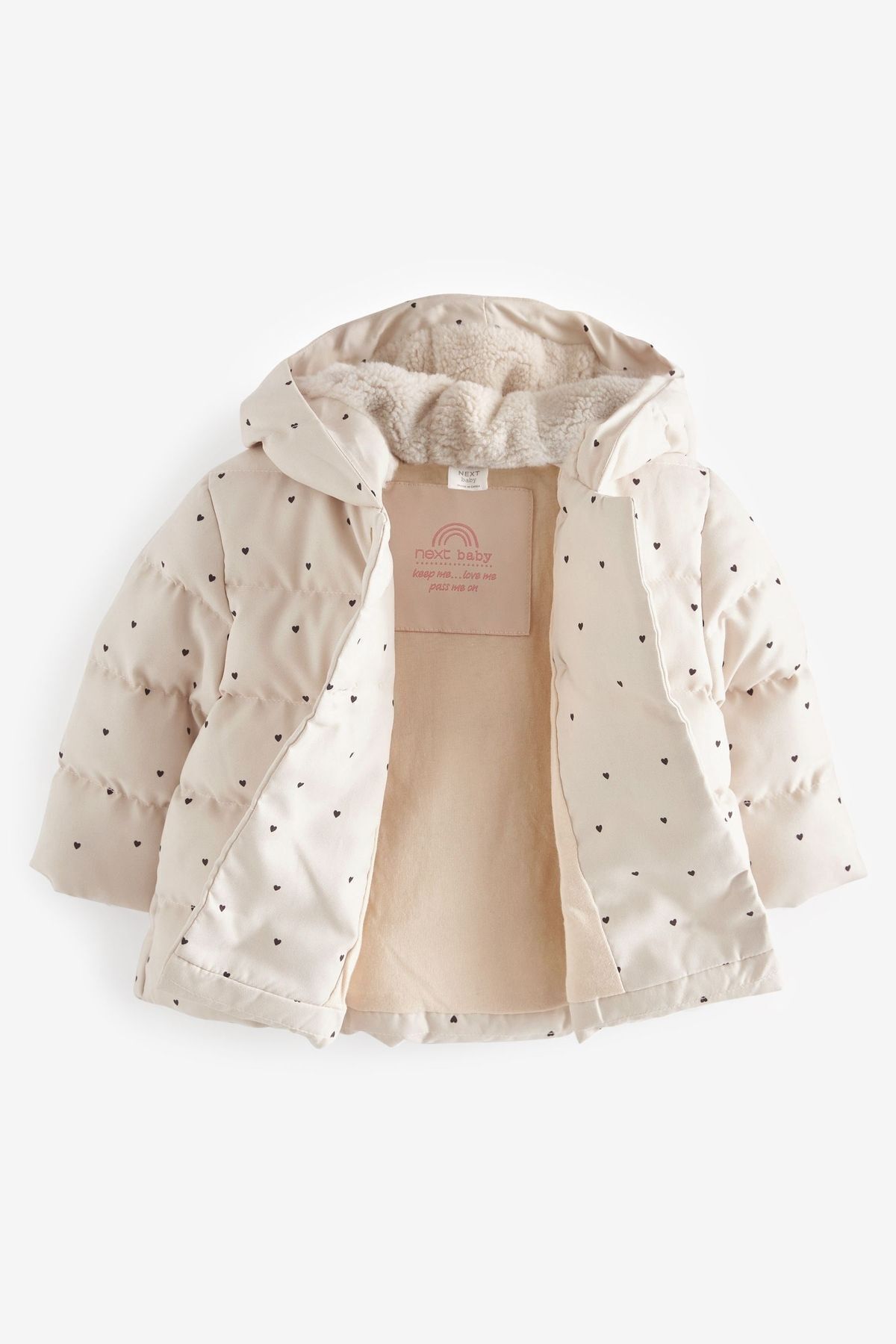 Next Baby Baby Cream Heart Detailed Polar Lined Waterproof Hooded Coat fotoğrafı 3 (önizleme)