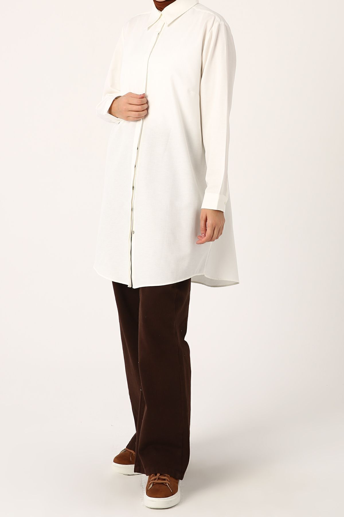 ALLDAY-Ecru Plus Size Basic πουκάμισο Tunic 3