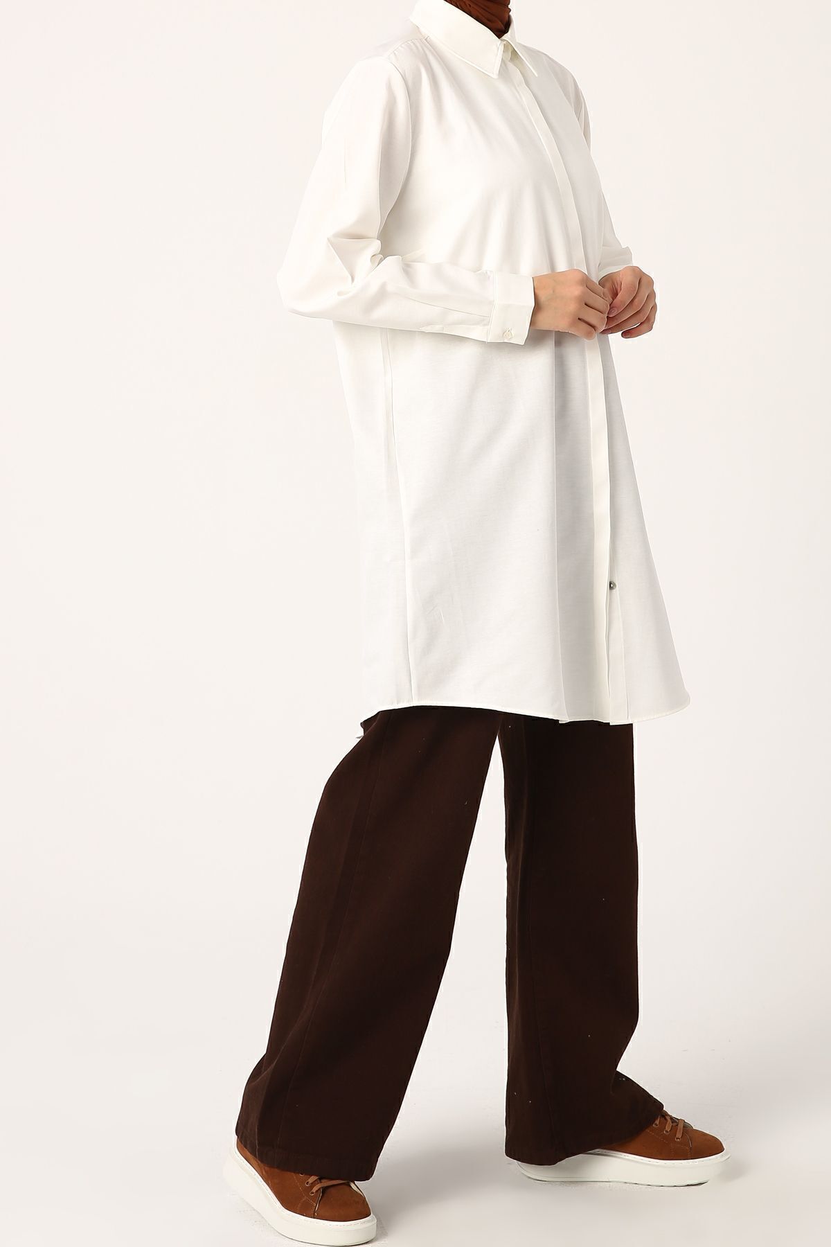 ALLDAY-Ecru Plus Size Basic πουκάμισο Tunic 4