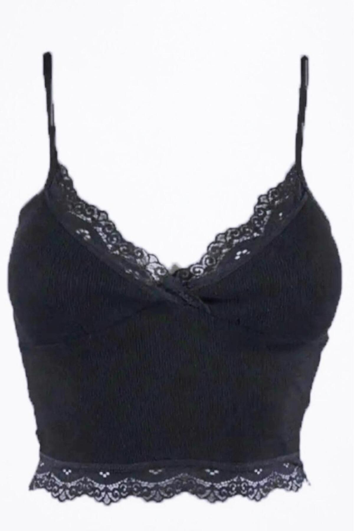 3lü Crop Takım Askılı Dantelli Pedli Büstiyer Bluz