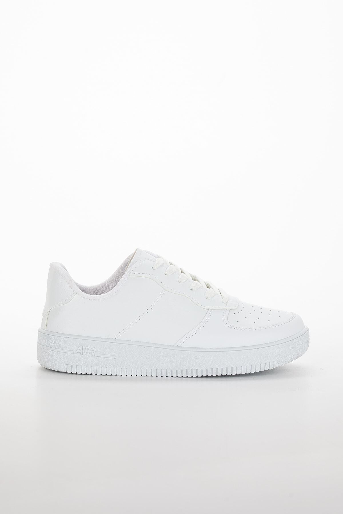 BOUIS Kadın Günlük Kalın Taban Sneakers Bağcıklı Beyaz Rahat Model Yürüyüş Ayakkabısı görsel 5