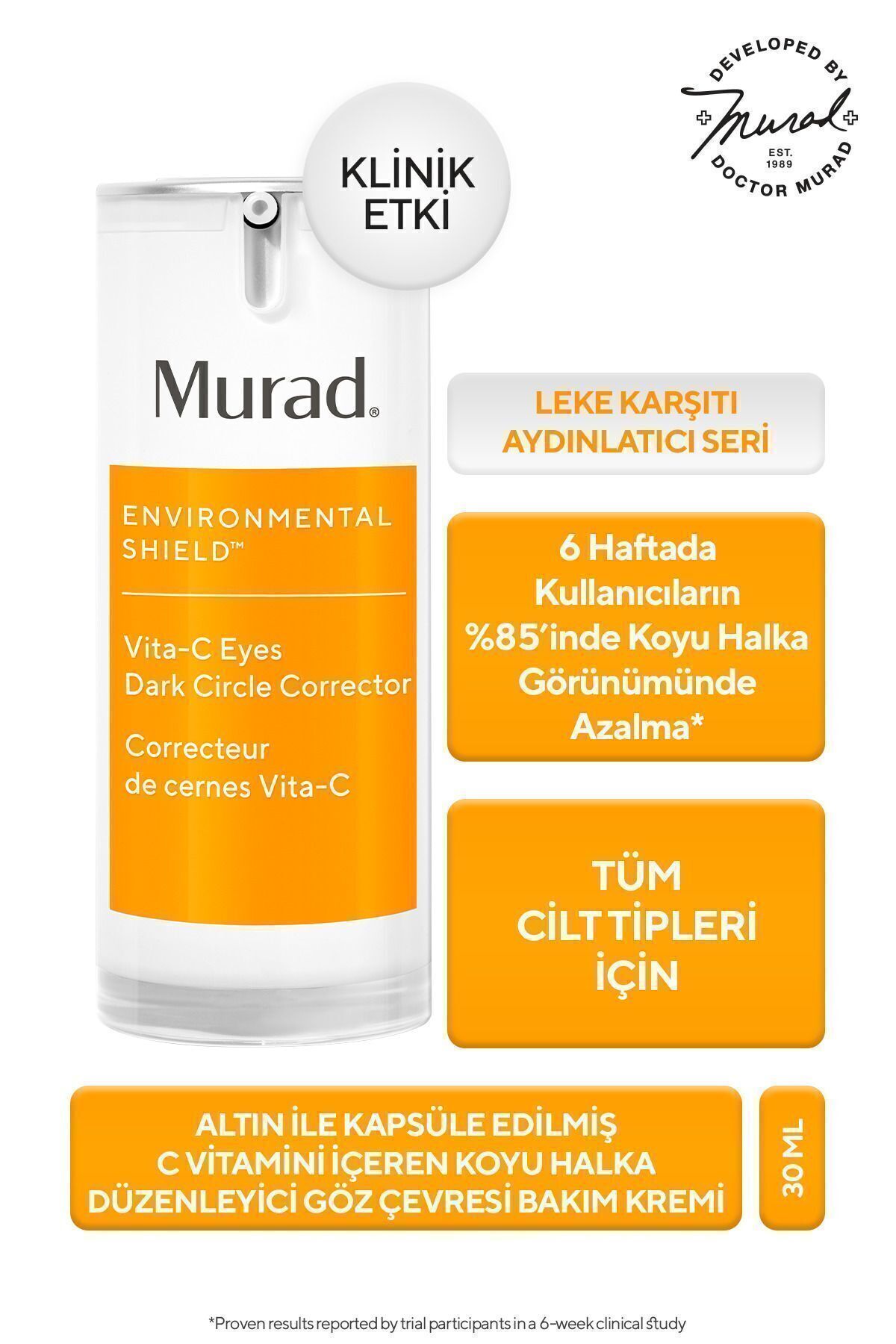 Murad Altın İçerikli, C Vitaminli Koyu Halka Karşıtı Aydınlatıcı Göz Kremi,15ml