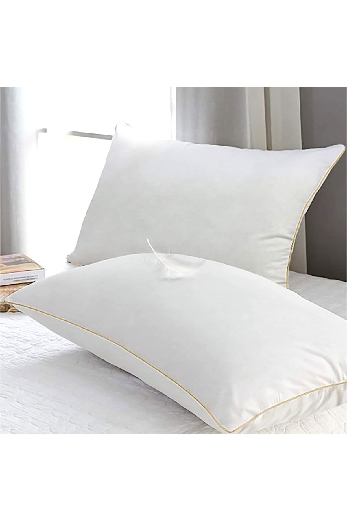 In House-4 Pieces Microfiber Prime Hotel Pillow with Golden Line - 75x50 cm 3