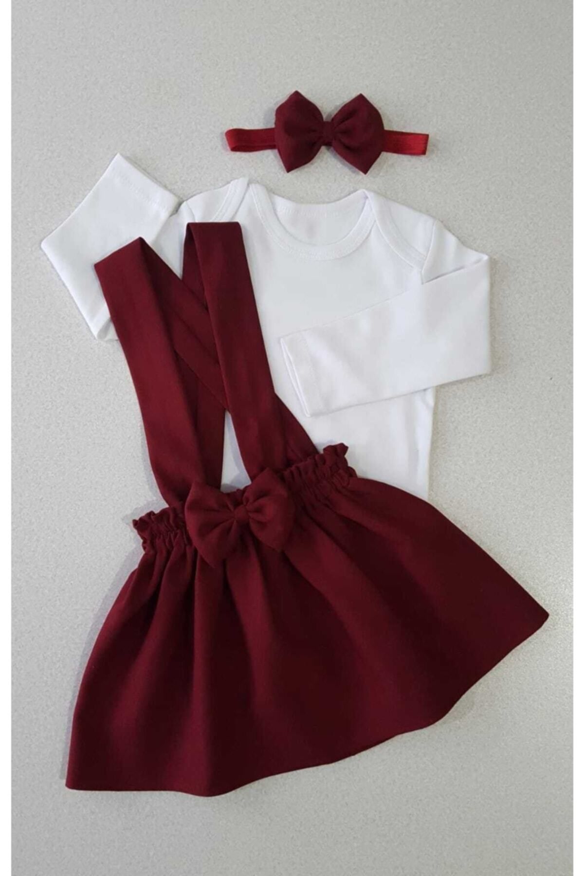 Bordo Krep Elbise Bandana Uzun Kol Badi