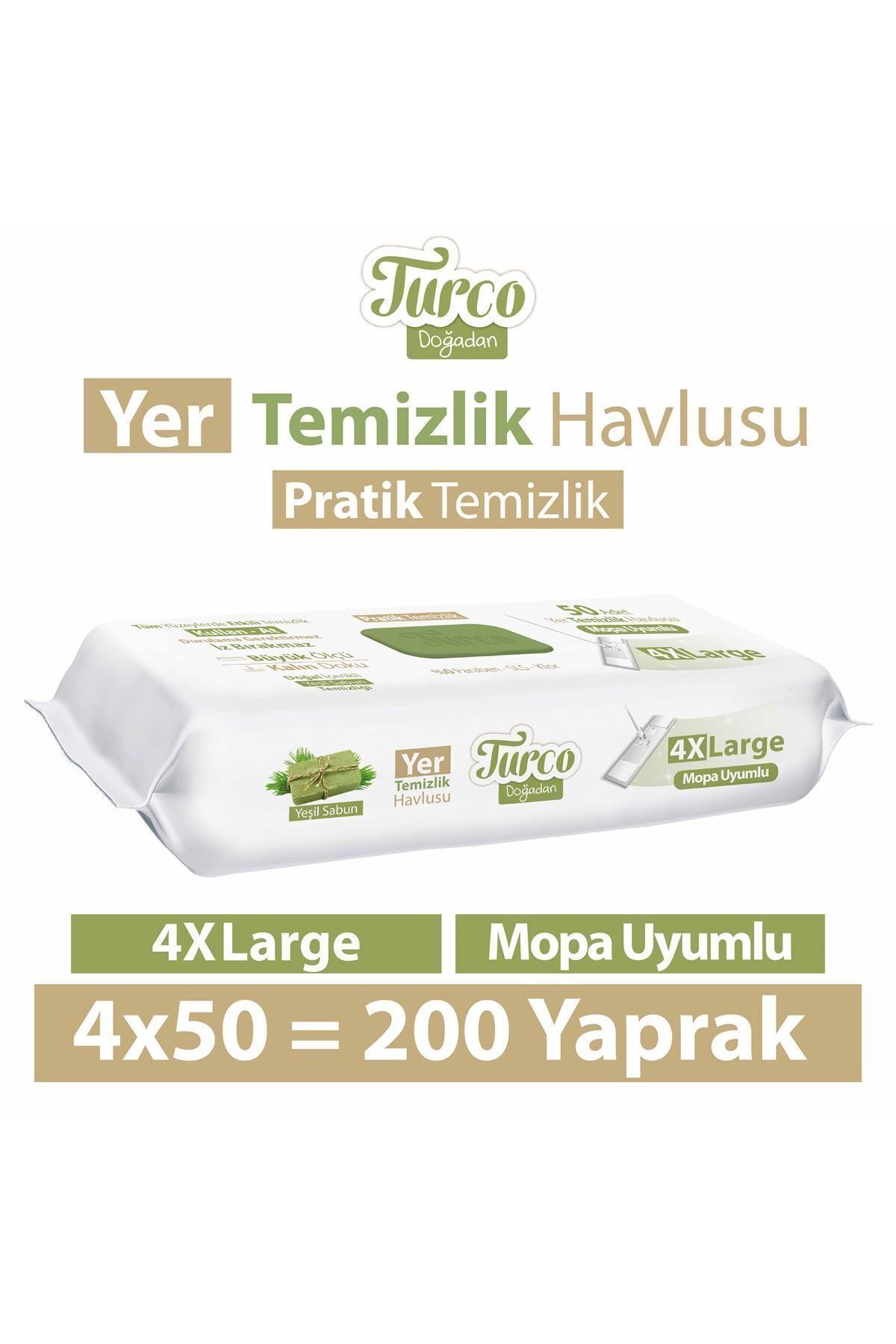 Turco Doğadan Yer Temizlik Havlusu Yeşil Sabun 4X50(200 Yaprak)