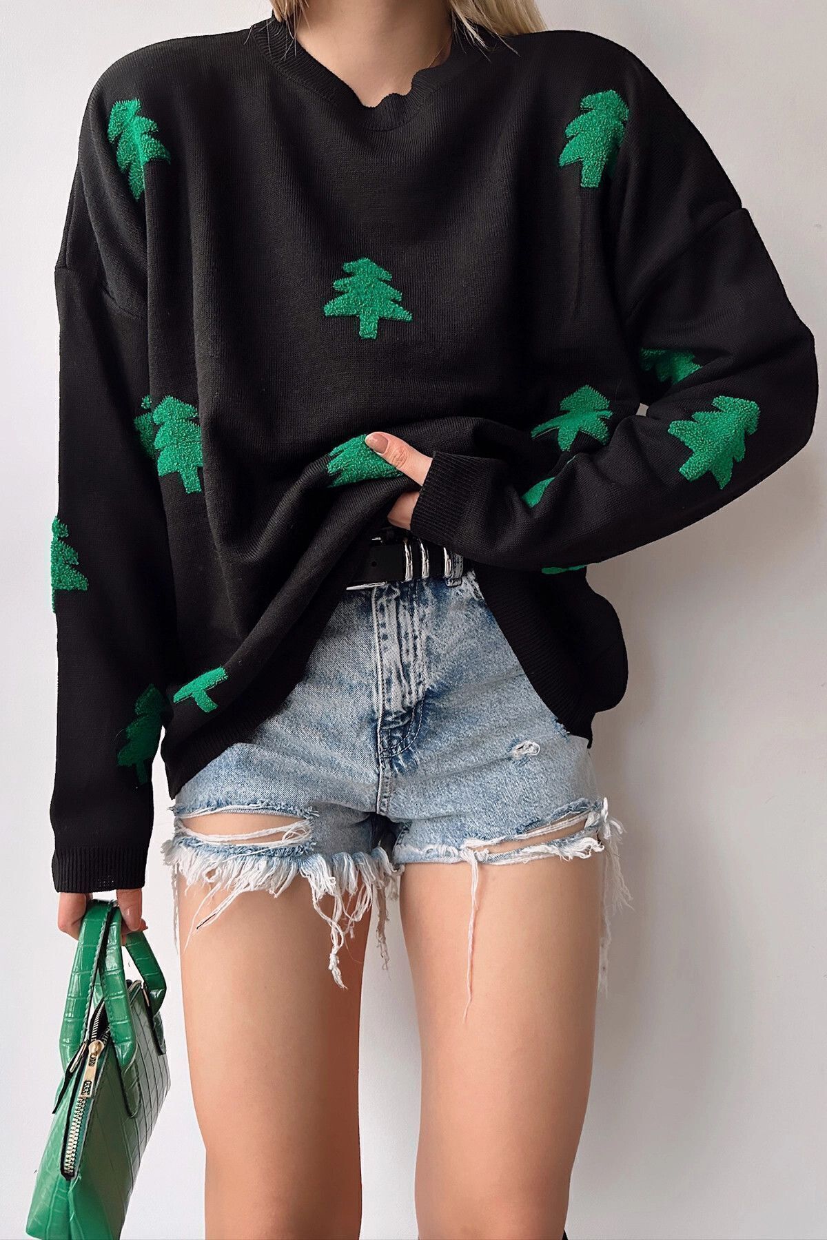 bacc-Women's Black Oversize Knitwear Sweater Bc 231051 5