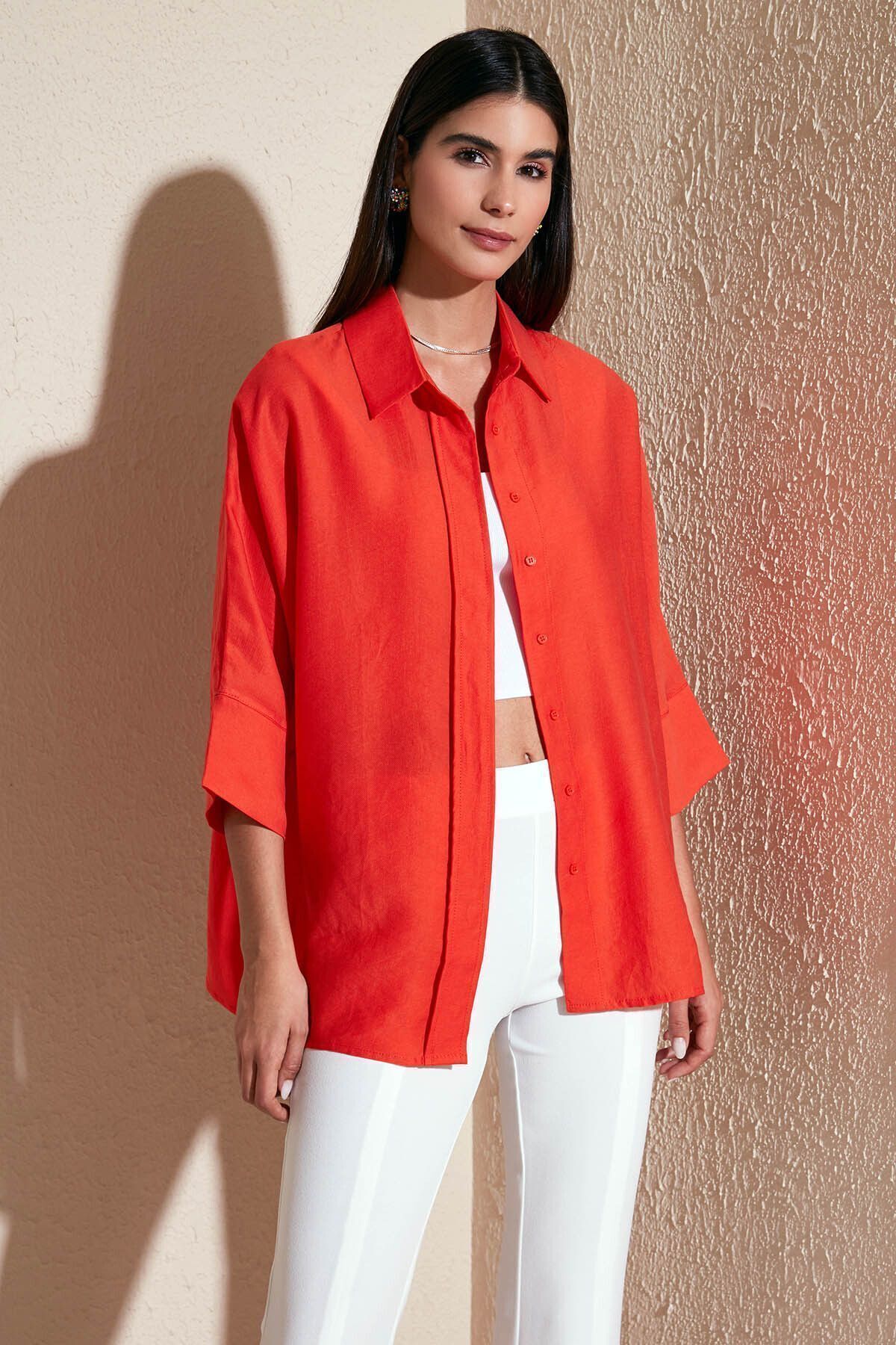 Lela  Truvakar Kol % 100 Pamuk Oversize Gömlek Gömlek 514344010 L - Görsel 3