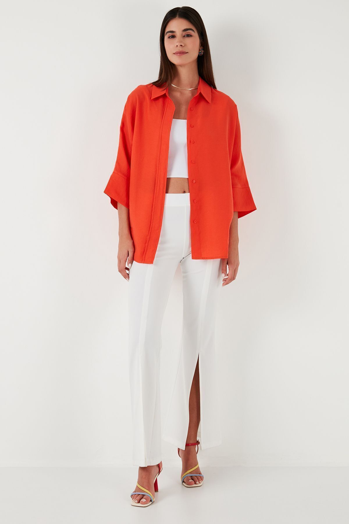 Lela  Truvakar Kol % 100 Pamuk Oversize Gömlek Gömlek 514344010 L - Görsel 5