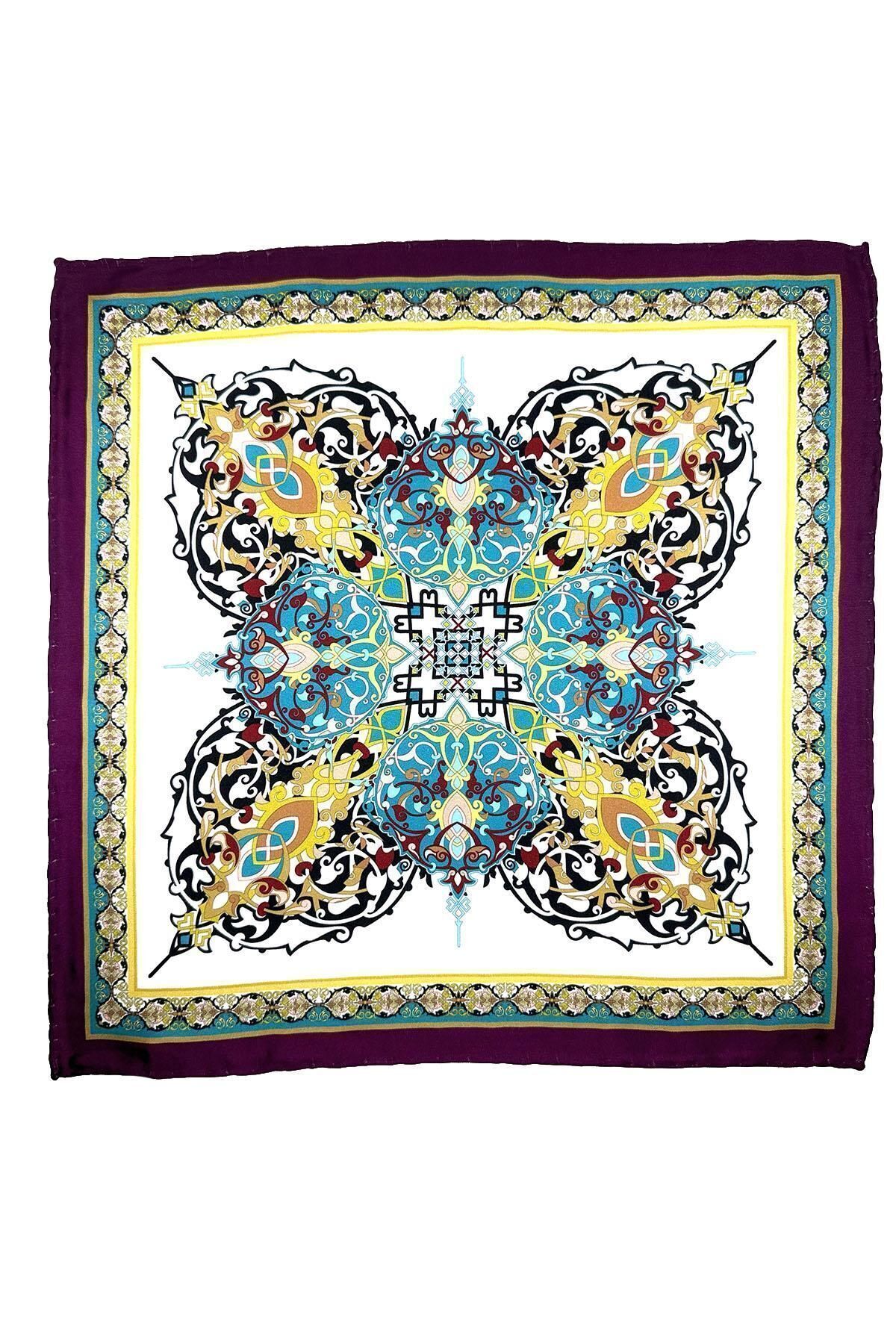 Kravatkolik-Plum - Multicolored Motif Pattern Men's Pocket Handkerchief SPS630-110 1