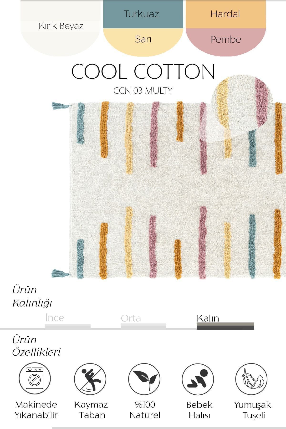 Cool Cotton Ccn 03 Multy Xw Makinede Yıkanabilir Kaymaz Tabanlı Naturel Pamuk Dokuma Bebek Halısı - 4