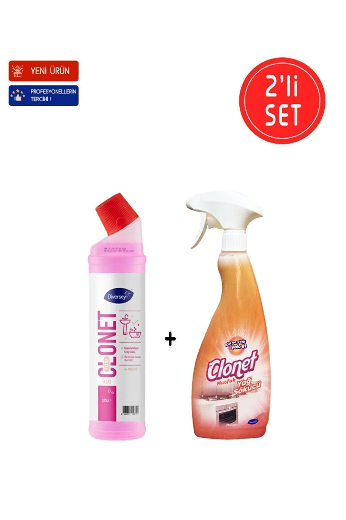 Diversey Clonet Temizlik Paketi ( 1 Adet Mutfak Temizleyici + 1 Adet Banyo ve Kireç Çözücü ) 2'li Set