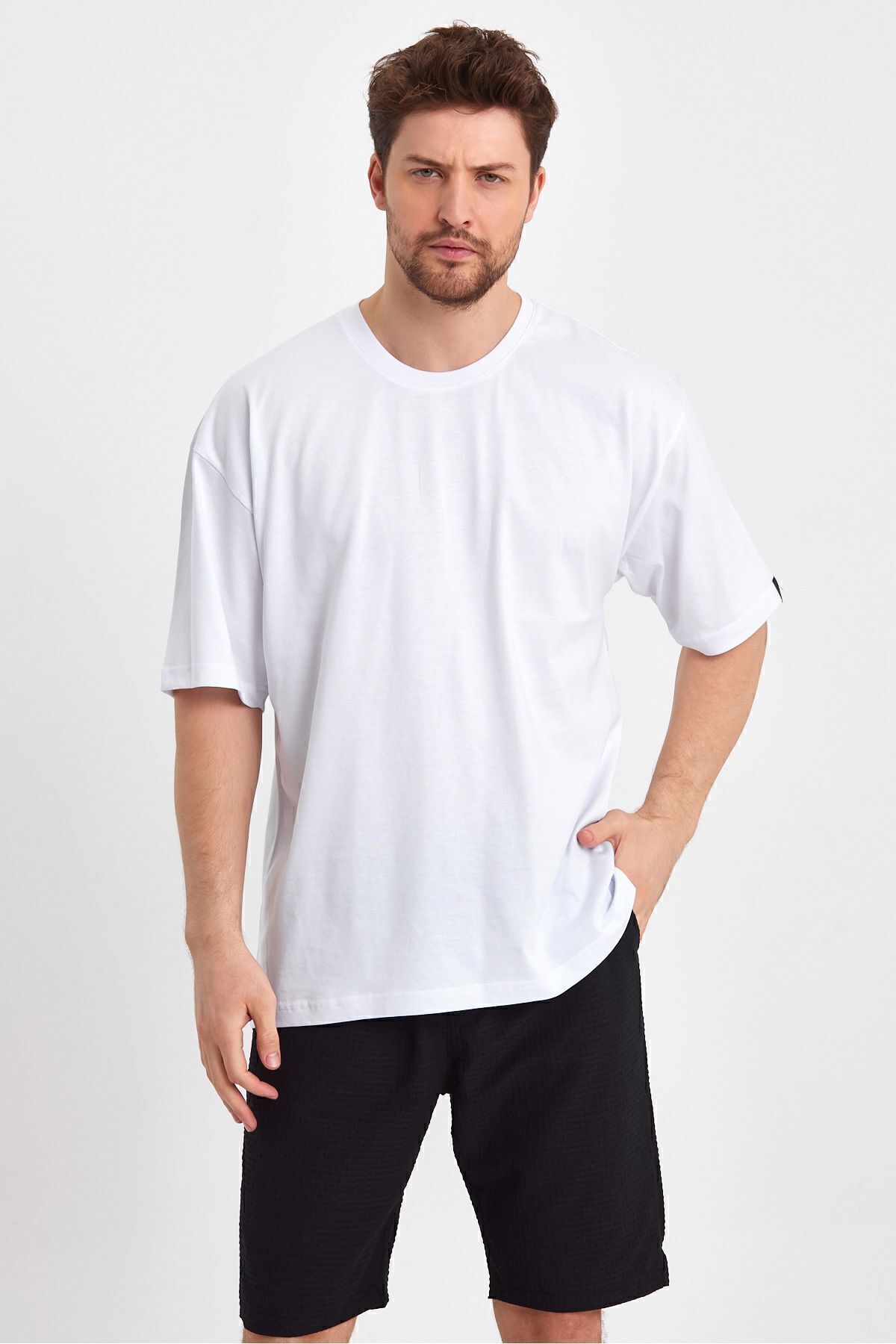 THE RULE-Ανδρικό λευκό μπλουζάκι Oversize Crew Neck 100% βαμβακερό πακέτο 2 3