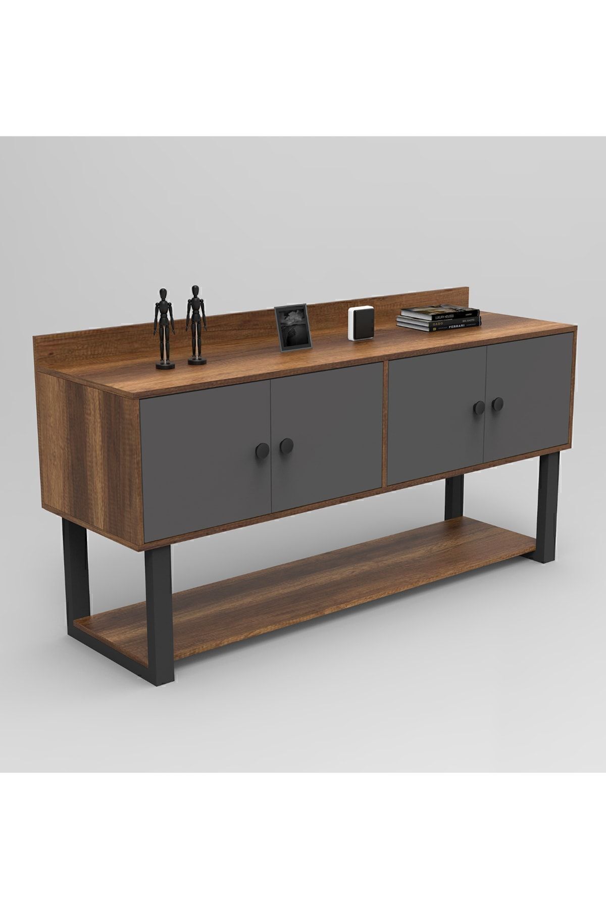 Yurudesign Marken D Ofis Konsol 4 Kapaklı Metal Ayaklı Barok-Antrasit