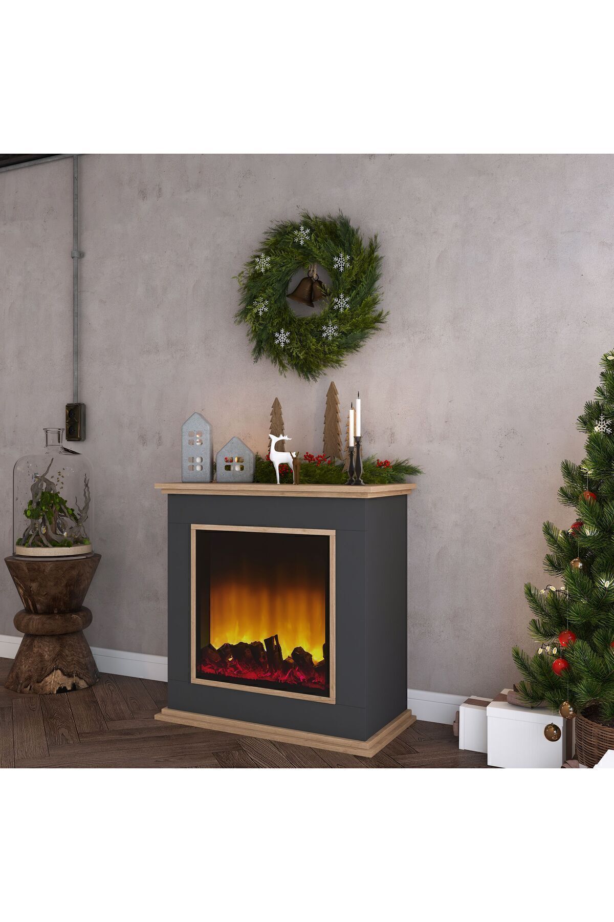 Rani Mobilya Rani AH104 Elektrikli Dekoratif Yapay Şömine Kumandalı Şömine  Antrasit - Sepet Ceviz