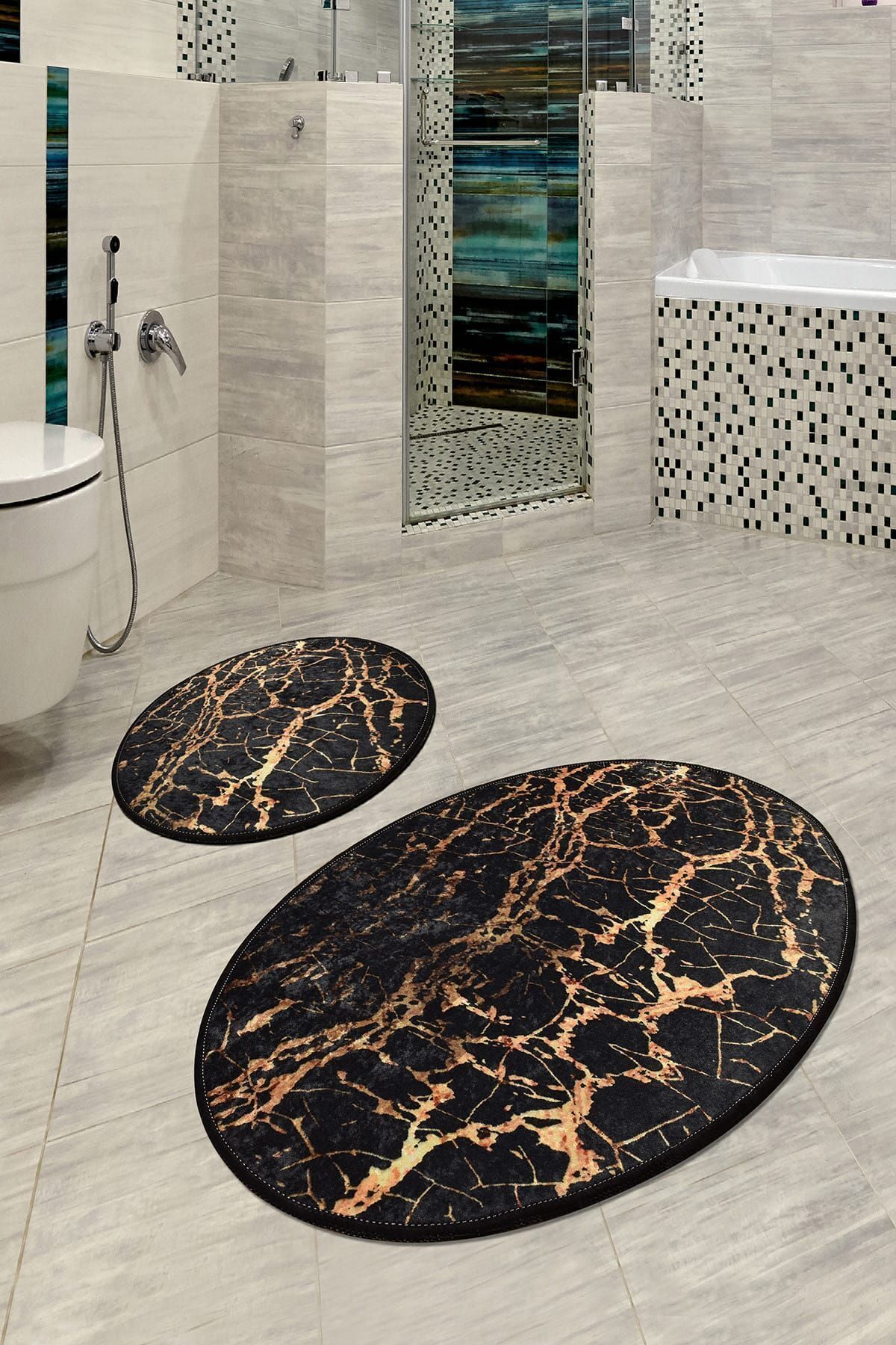 Chilai Home-Set de baie Goldes 2 în 1: covoraș Halıcı și set de toaletă 1
