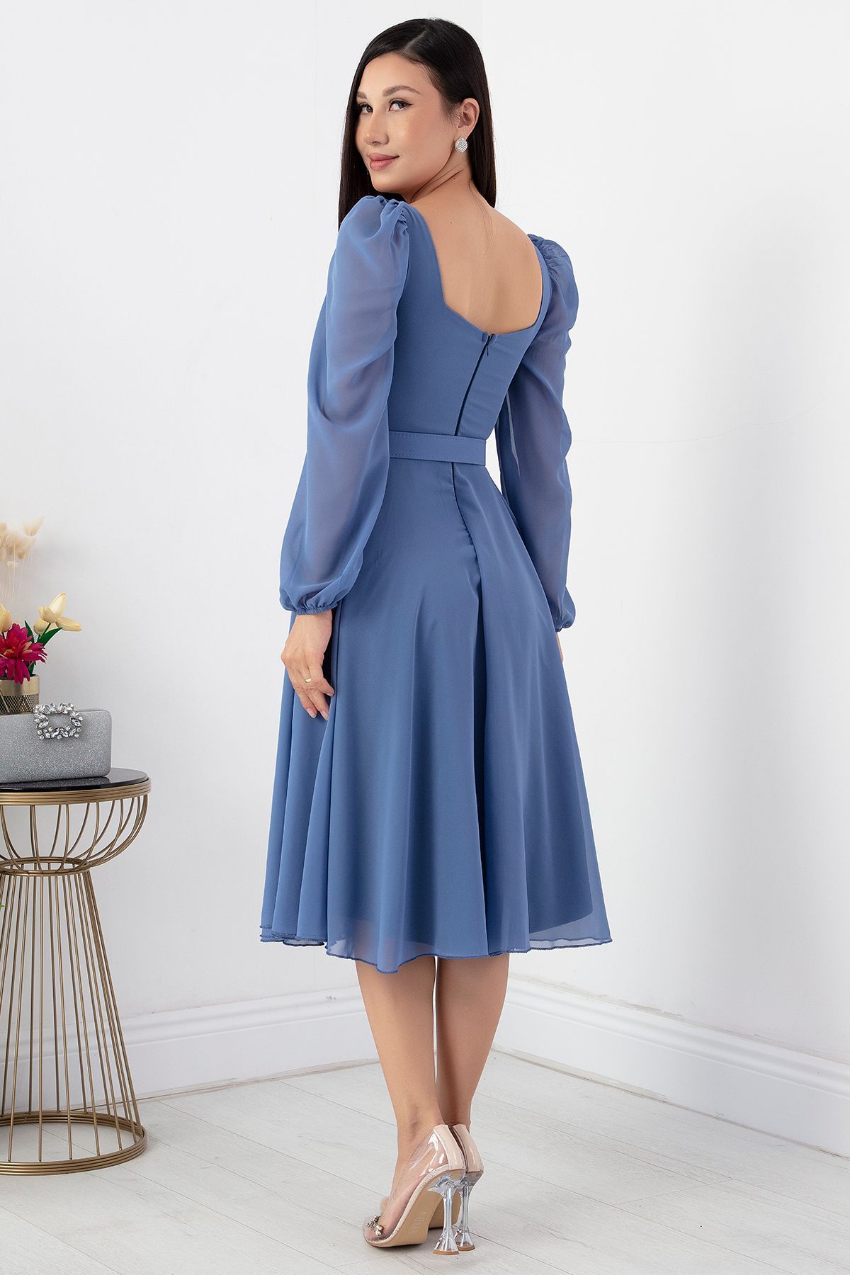PULLIMM-Chiffon Dress - Square Collar, Dns1302 Model 7