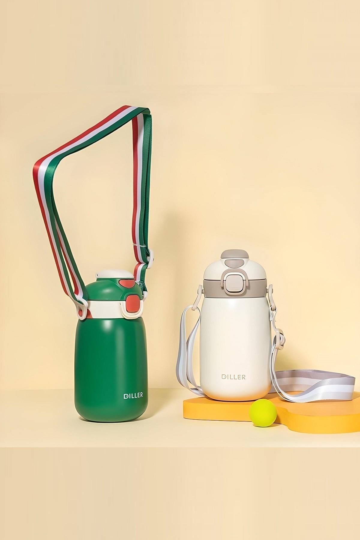 DILLER-420ml Steel Water Bottle with Strap - Single Lid, Dual Use, with/without Straw, 6 Hours Hot/Cold 8