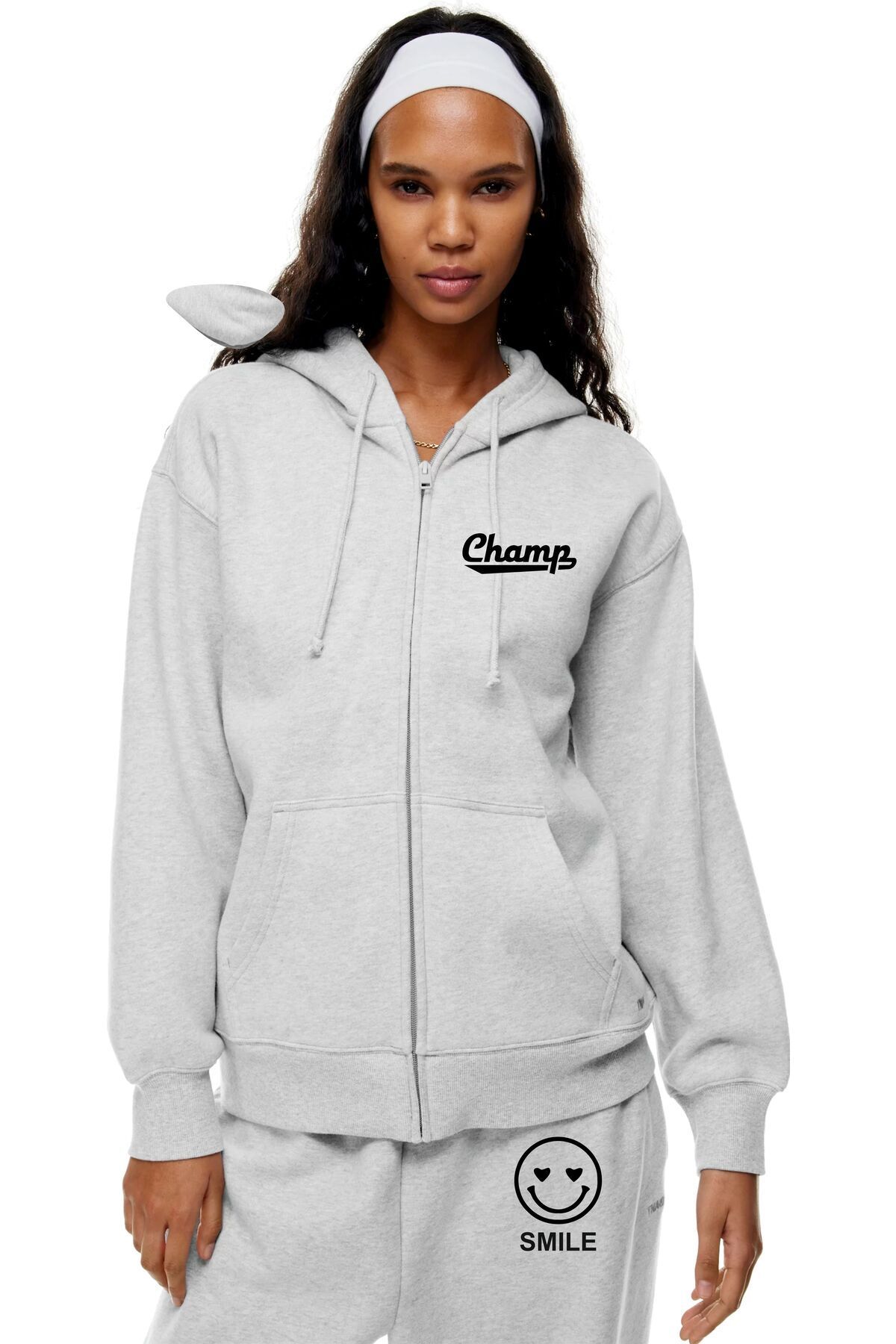 CHAMP unisex Hooded Kangaroo Pocket Oversize Elastic Leg Zippered Tracksuit Set