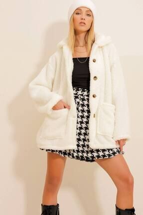 machiavelli Kadın Peluş Düğmeli Uzun Ceket