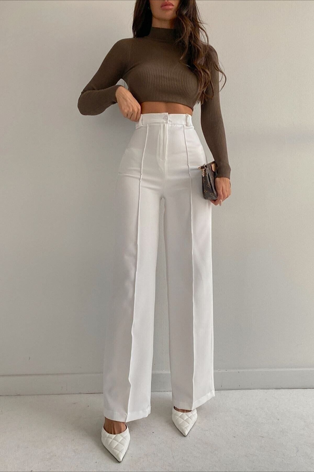 DRC trend  Arrow Gold Siyah Çimalı Kadın Salaş 90's Süper Yüksek Salaş Paç Palazzo Pantolon - Görsel 4