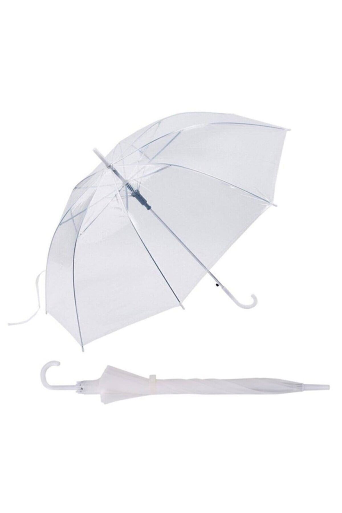 Genel Markalar Şeffaf Şemsiye Kolay Tutuşlu Saplı 8 Telli Çocuk Okul Şeffaf Şemsiye