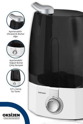 GoldMaster Oksijen Ultrasonik Sessiz 3,7l Su Tankı 12 Saat Kesintisiz Buhar V...