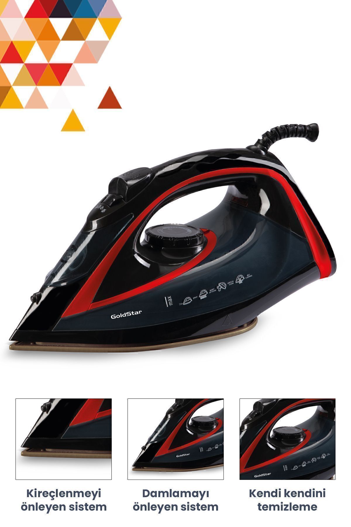 ST7601K 2400 Watt Seramik Tabanlı 170 gr Etkili Şok Buharlı Ütü Kırmızı 4