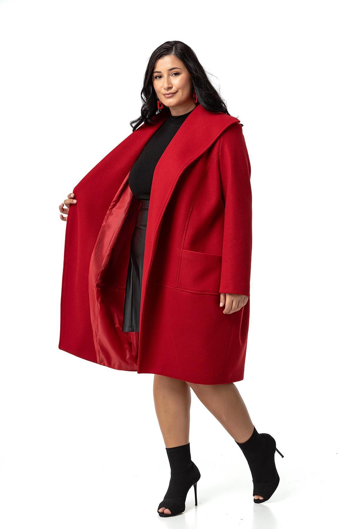 DISENTIS MODEST-Red Stamp Coat - Large Size, Bag Pocket, Single Button and Lined 5