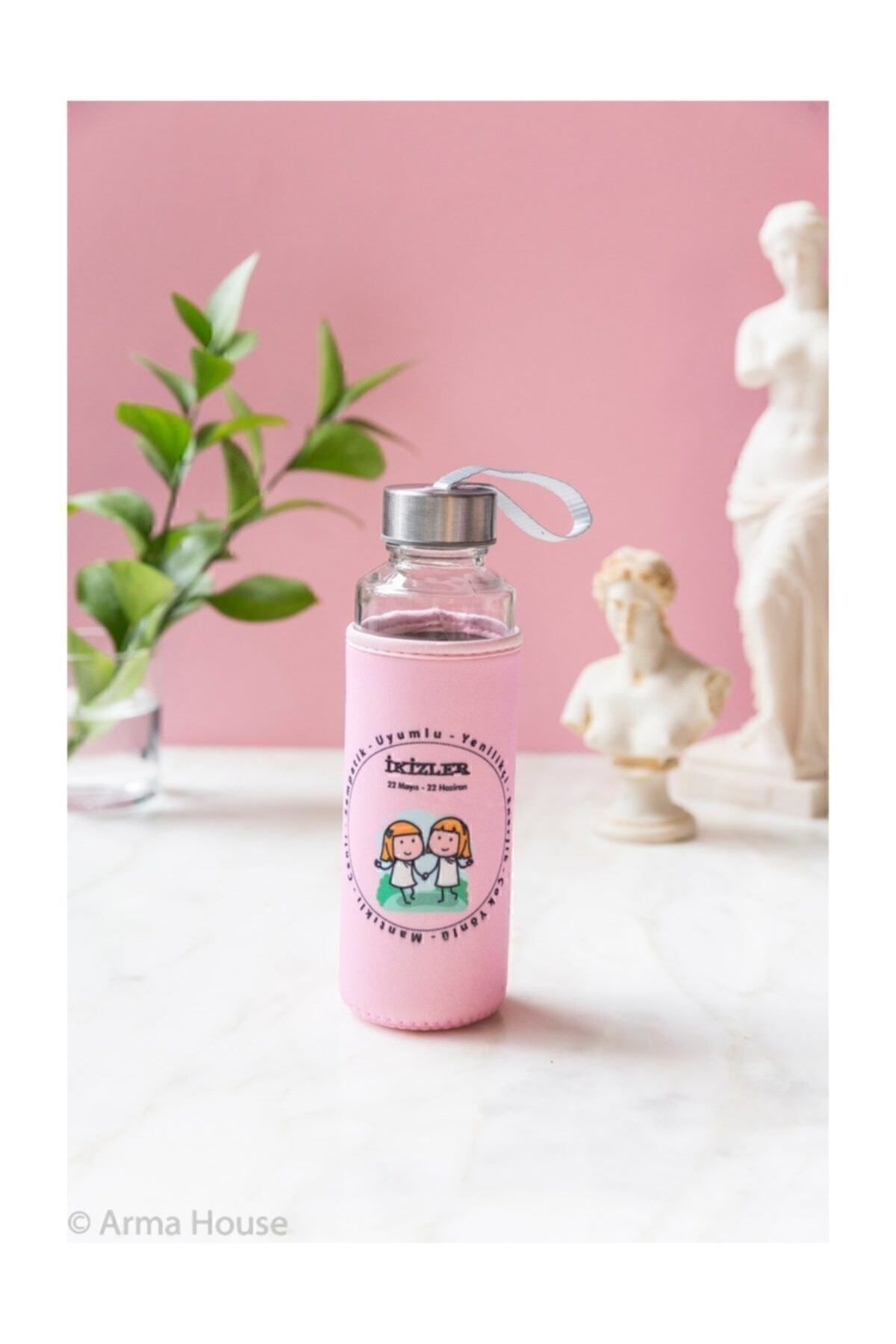Arma House-Pink Gemini Glass Flask with Zodiac Case 400ml 1