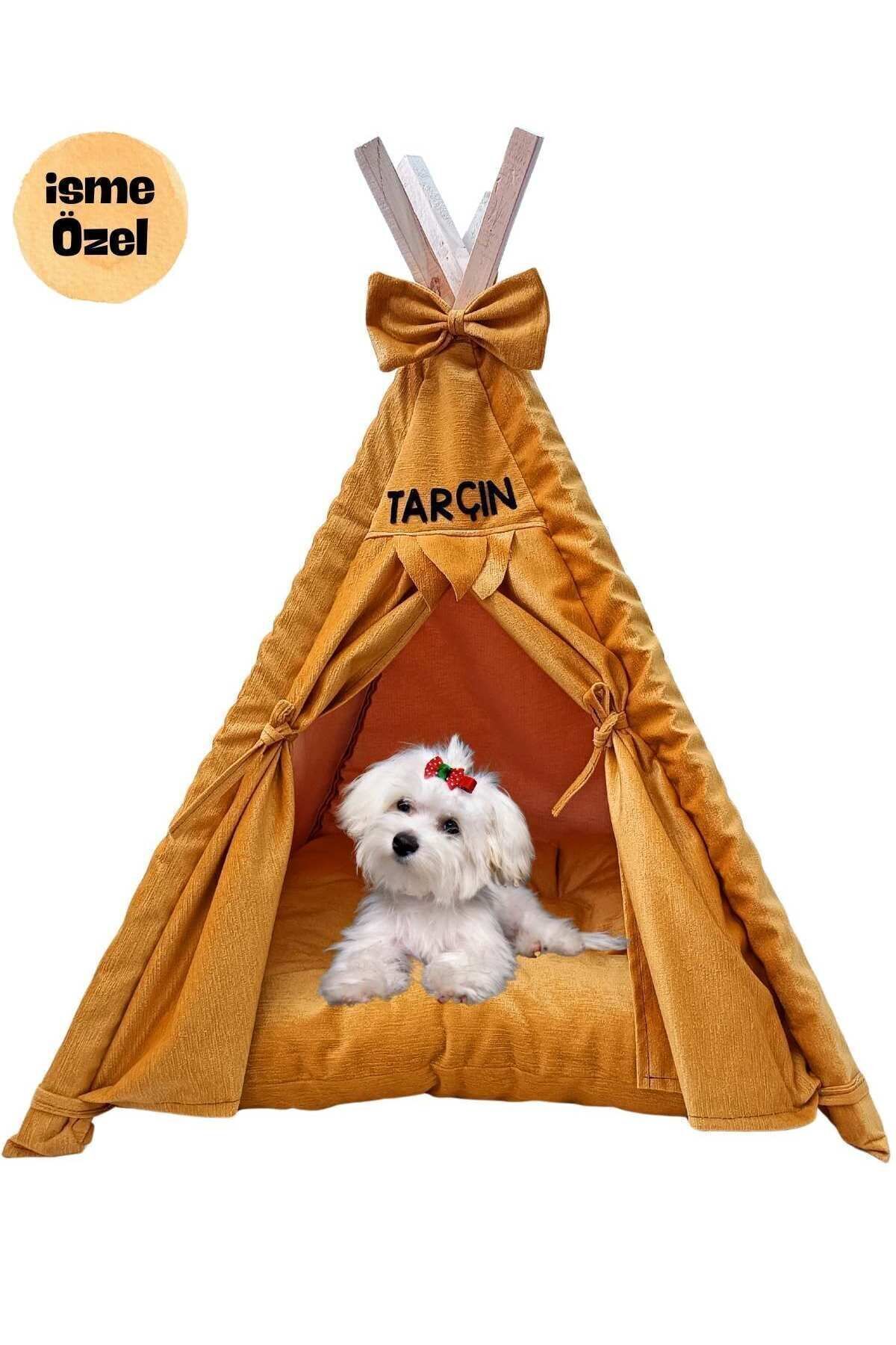 Mavi Vitrin İsme Özel Yıkanabilir Soft Kedi Ve Köpek Çadırı 60x60