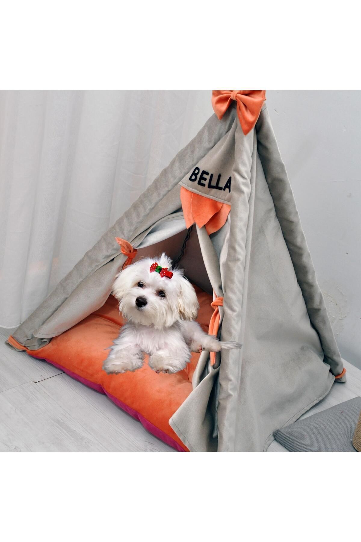 Mavi Vitrin İsme Özel Yıkanabilir Soft Kedi Ve Köpek Çadırı 60x60