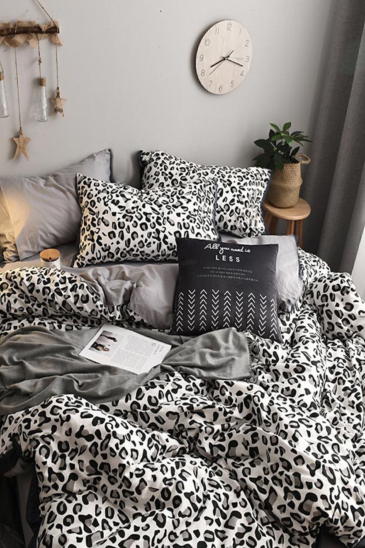 İQON-Spannbettlaken-Bettbezug-Set, Einzelbett, Leopardenmuster, rein, Schwarz/Weiß 5