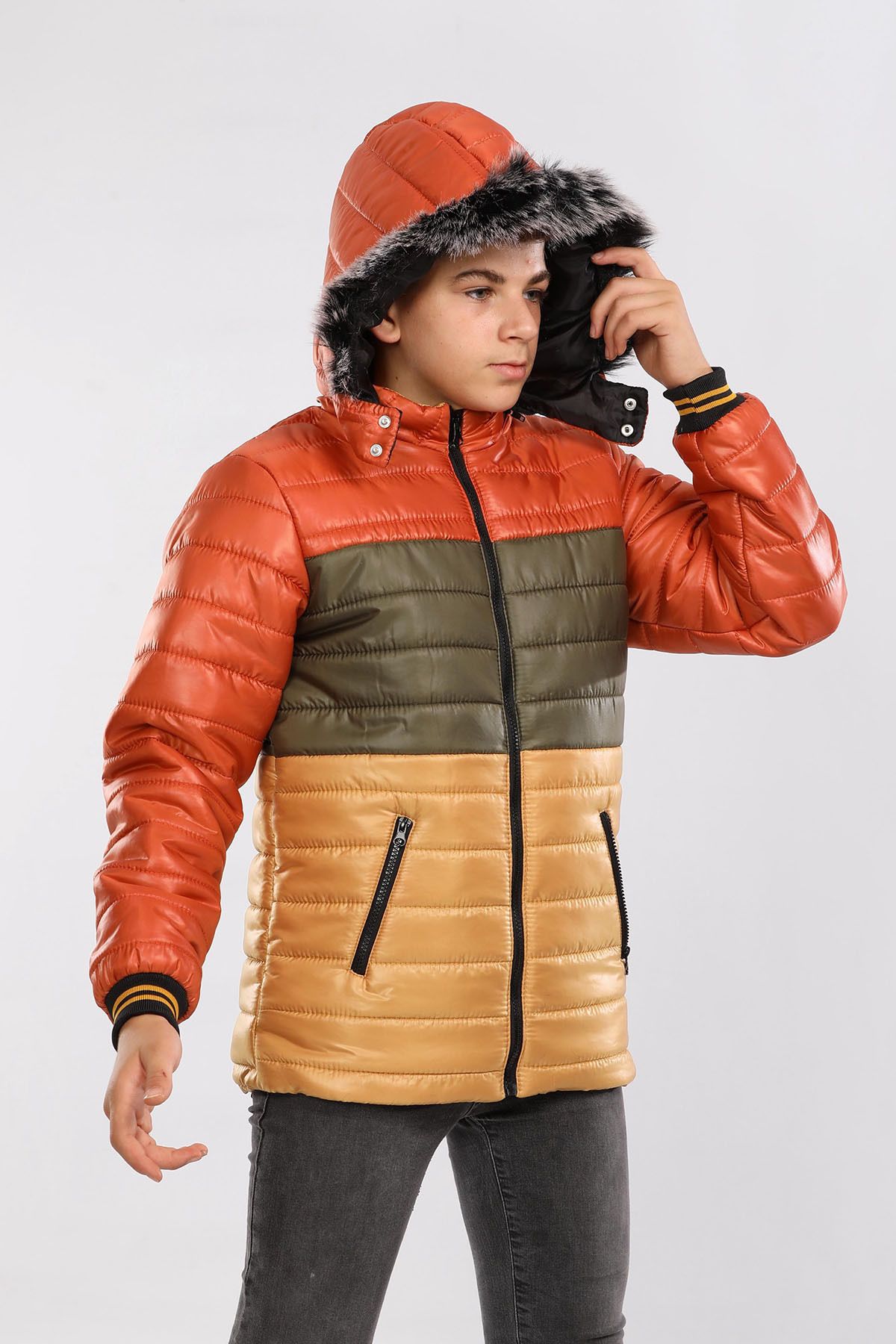  کاپشن بچه‌گانه کلاه‌دار، آستردار، ضد آب، ضد باران و باد، مدل Mustard AVM147