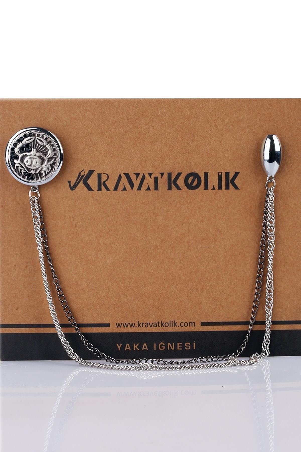  سنجاق سینه زنجیری نقره‌ای طرح سرطان با سنگ، مدل YI287