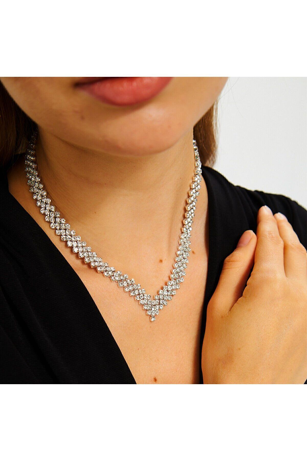 V Neck V Shaped Necklace Swarovski Swarovski Crystal Silver V