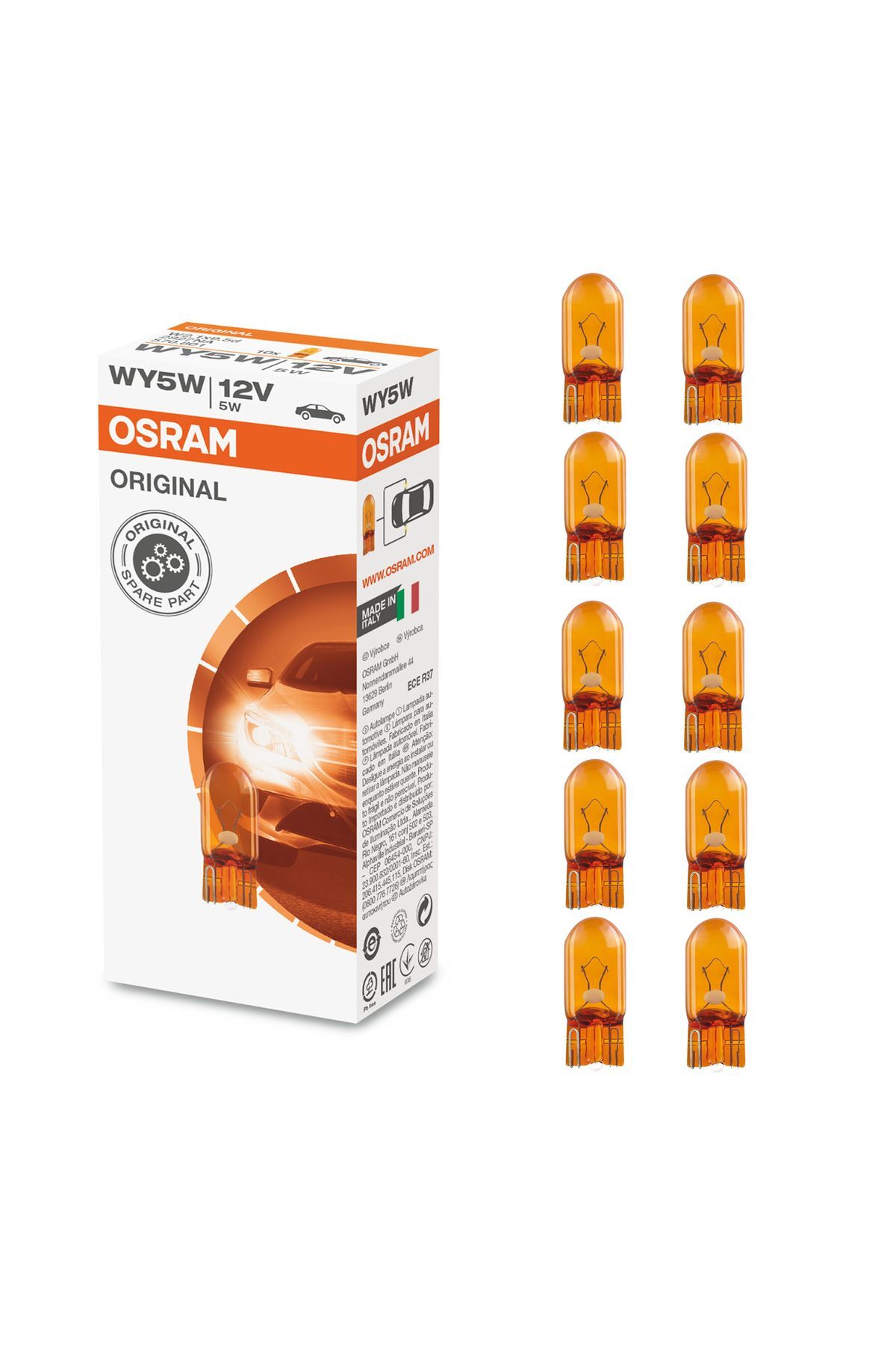 Osram 2827 WY5W T10 Dipsiz Turuncu Ampul 12V 5W 10 Adet