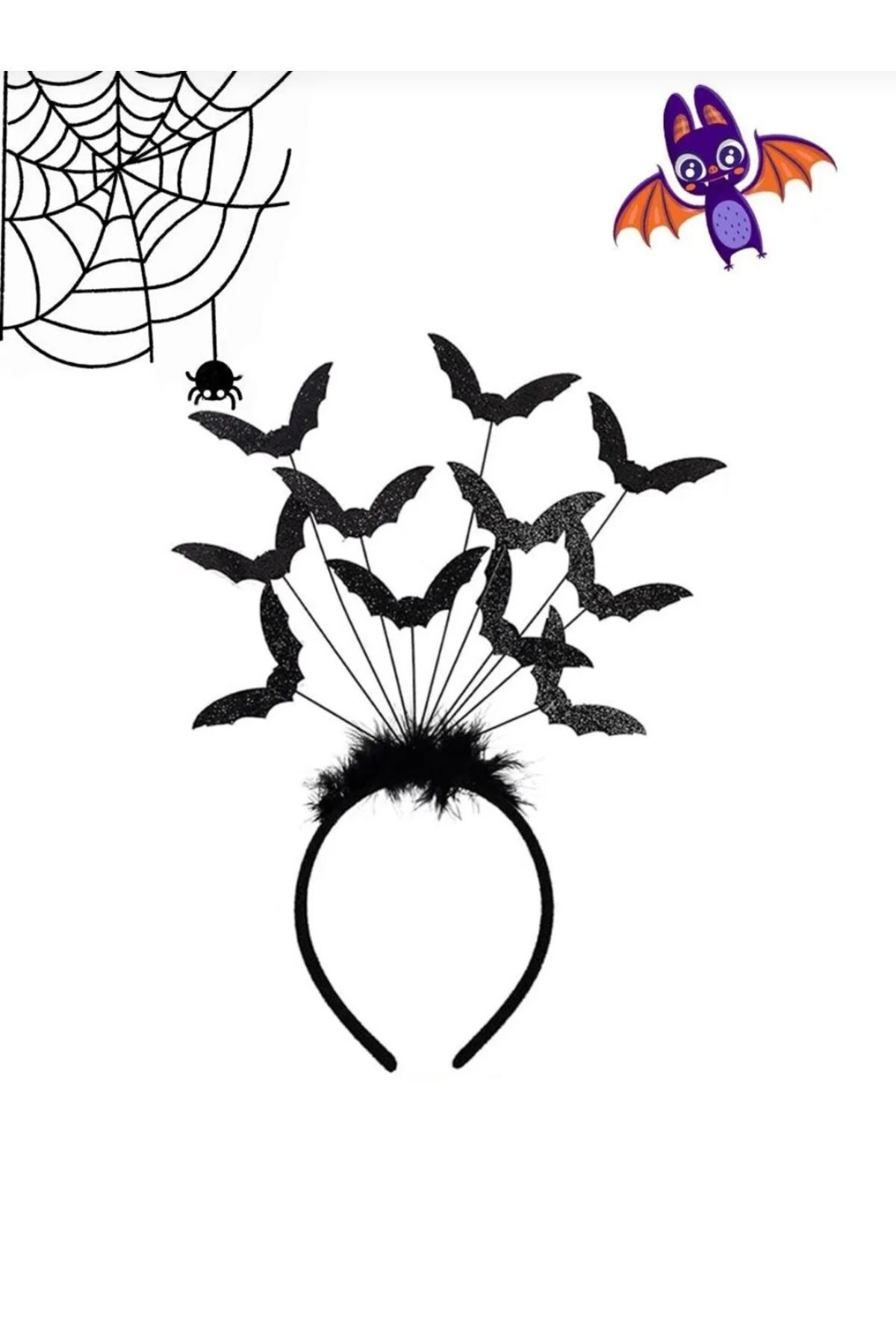 DOĞABEREN Halloween Parti Tacı Yarasa Figürlü Cadılar Bayramı  Aksesuarı Siyah