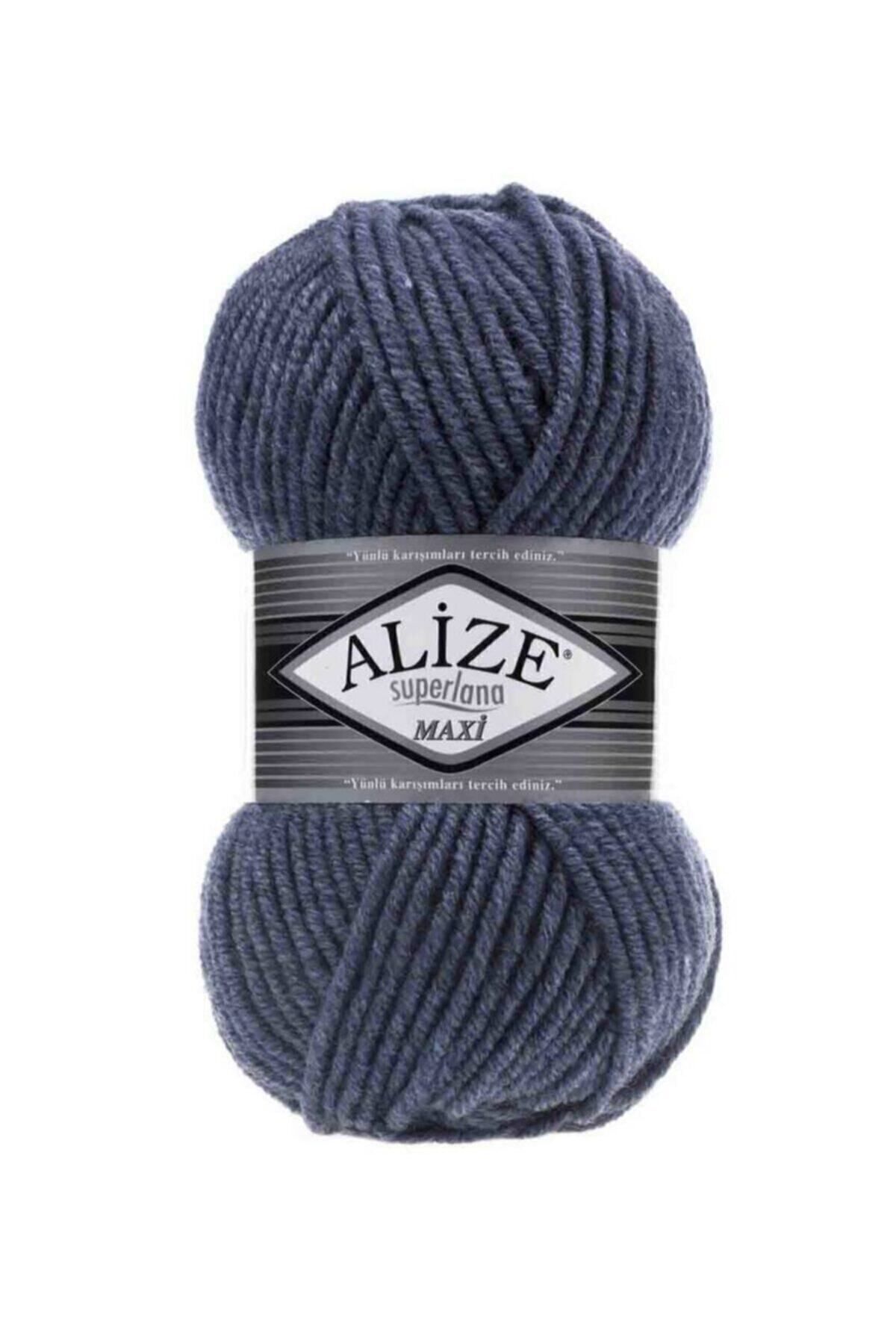 5Pcs Superlana Maxi Denim Melange 203 Thick Hand Knitted Drawstring Vest Cardigan Drawstring Scarf Beanie Sweater Yarn