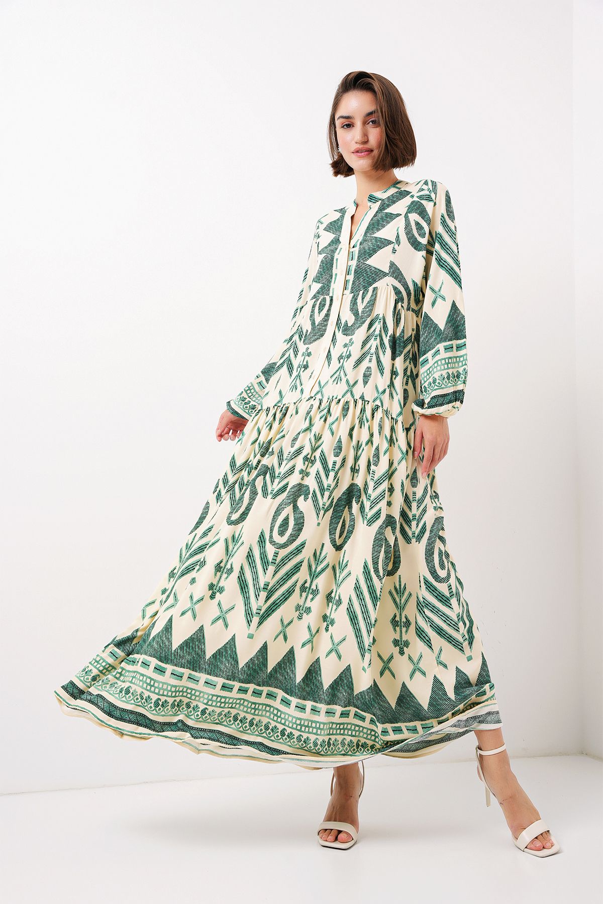 Bigdart-2423 Modell Authentisches gemustertes grünes Kleid 3