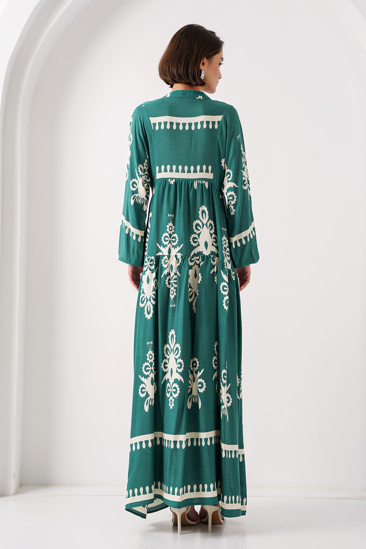 Bigdart-2423 Model Authentic Patterned Emerald Green Dress 5