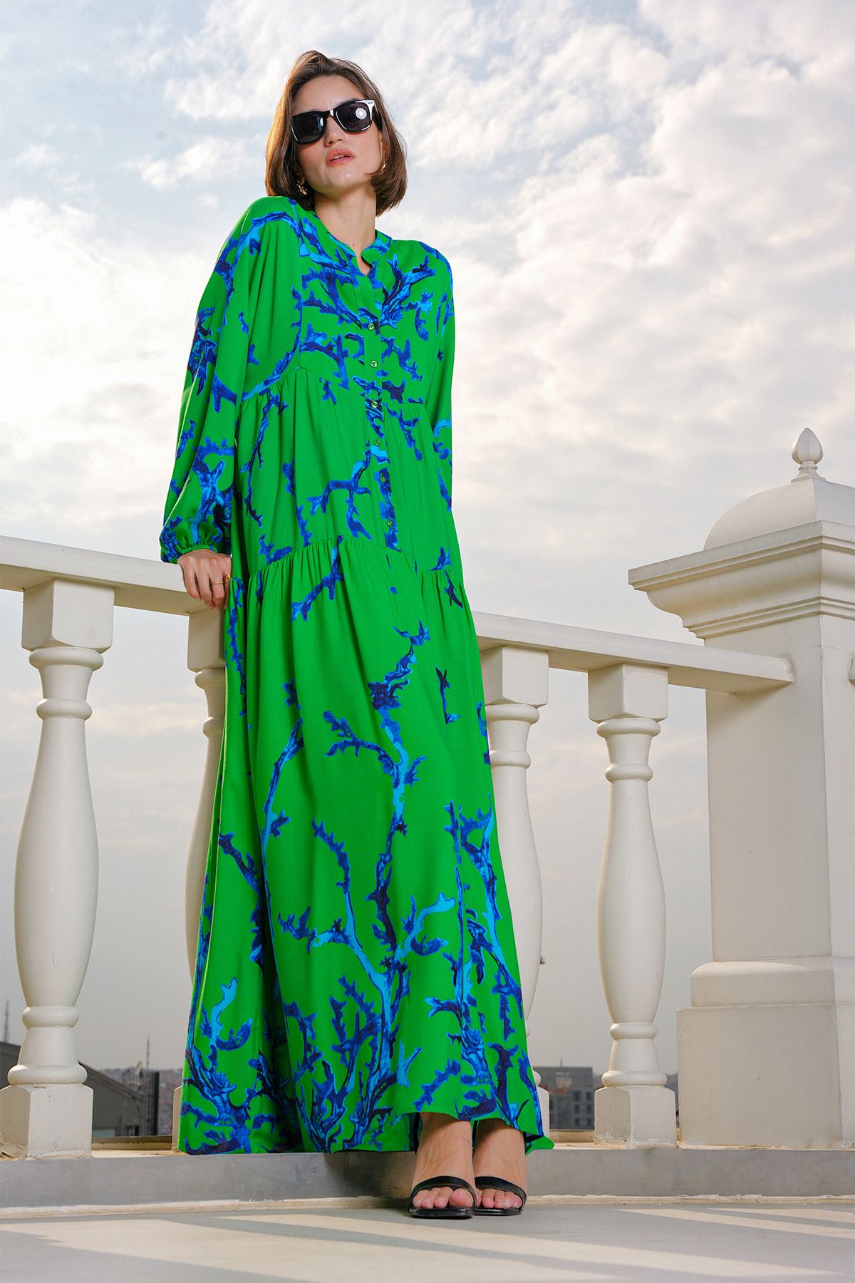 Bigdart-2423 Model Rochie verde închis cu model autentic 3