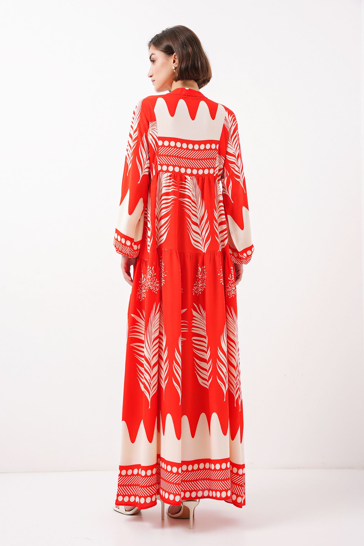 Bigdart-2423 Model Authentic Patterned Red Dress 6