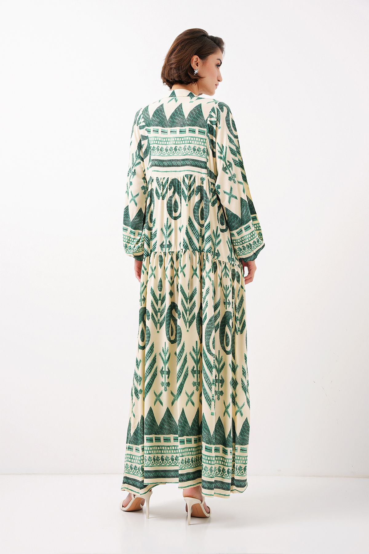 Bigdart-2423 Modell Authentisches gemustertes grünes Kleid 5