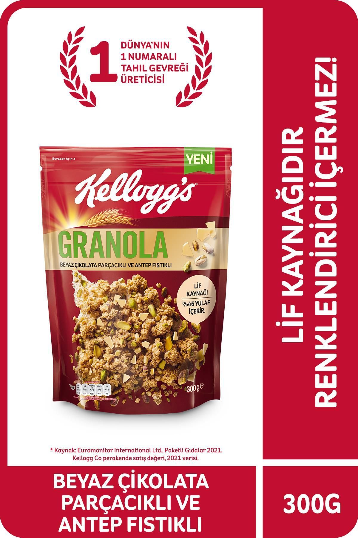 Kellogg's Beyaz Çikolata Parçacıklı&antep Fıstıklı Granola 300gr,%46 Yulaf Içerir,lif Kaynağı